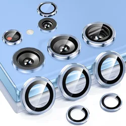 Premium Metal Ring Camera Lens Protector with Glass for Samsung Galaxy S25 Ultra Case (Light Blue - 05)
