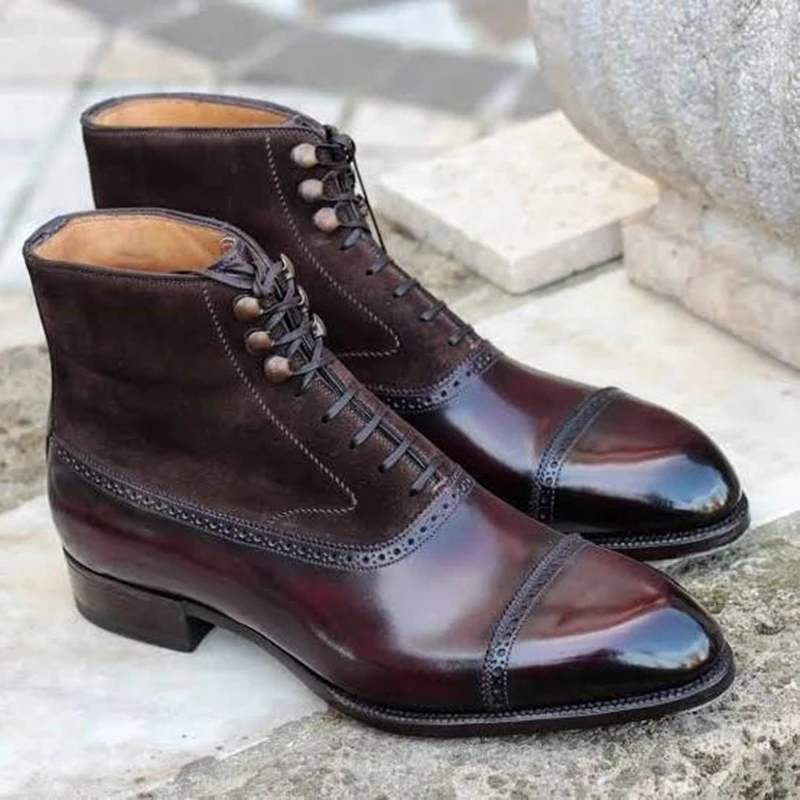 

New Brown Men Short Boots Flock Lace-up Ankle Strap Fleeces Black Business Handmade Ankle Boots Free Shipping Botas De Hombre