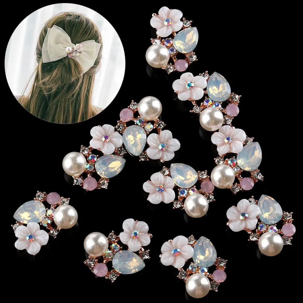10Pcs Exquisite Garment Buckle Flower Rhinestone Pearl Buttons DIY Craft Sewing Accessories Apparel Clothing Decoration
