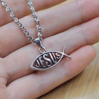 1pcs Vintage Punk Cross Jesus Fish Christian God Pendant Necklace 45cm Stainless Steel Chain Fashion Jewelry Wholesale Sales - Image 3