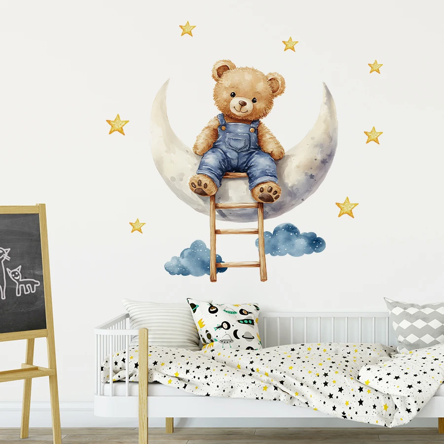 1pcs PVC Removable Wall Stickers for Kids Room Baby Home Decor Cartoon Moon Bear Star Wall Decals Bedroom Decoration