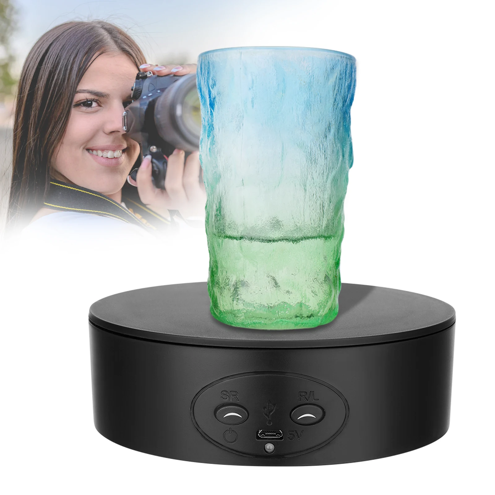 5kg Load Mini Electric Turntable 360 Degree Turntable, Jewellery Holder,USB Power Supply, Rotating Shooting
