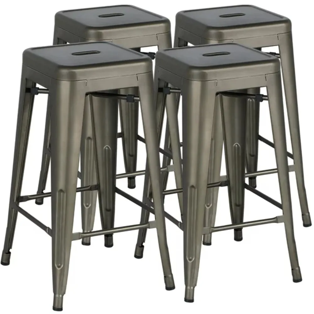 

Industrial Metal 30" Stackable Backless Bar Height Stools, Set of 4, Gunmetal Gray，Bar chair, Kitchen Chair, Family Chair