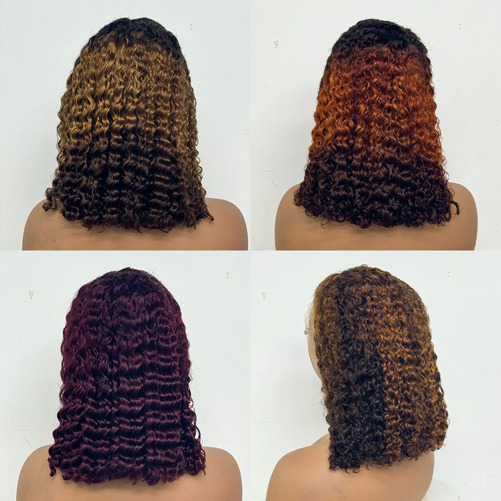 14" 250% Density SDD Double Drawn Water Curly Wave 13x4 Transparent Lace Frontal 100% Human Hair Full Lace Wigs For Black Women