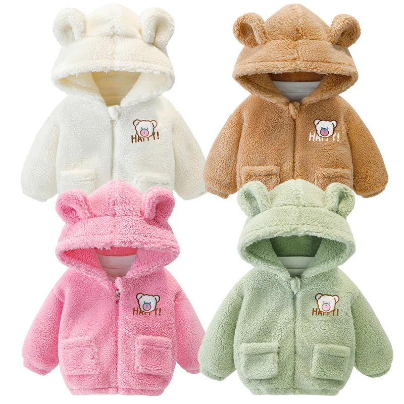 

Baby Winter Coat Cartoon Bear Hooded Jackets for Boy Girl Thick Toddler Tops Infant Lamb Fleece Coat Korean Kids Clothes