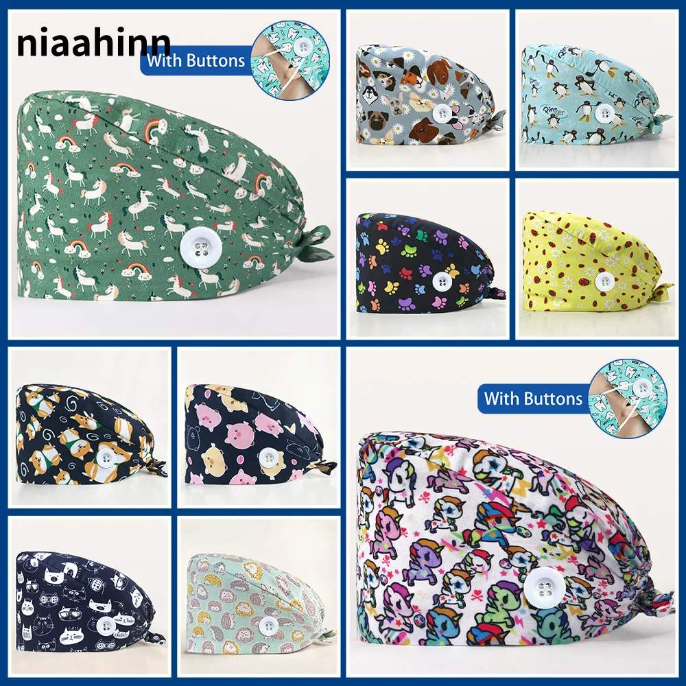 

Медицинские скрабы с принтом животных, шапка, скрабы, шапки с полотенцем от пота, регулируемые скрабы, шапка, шапки для кормления для женщин, оптовая продажа