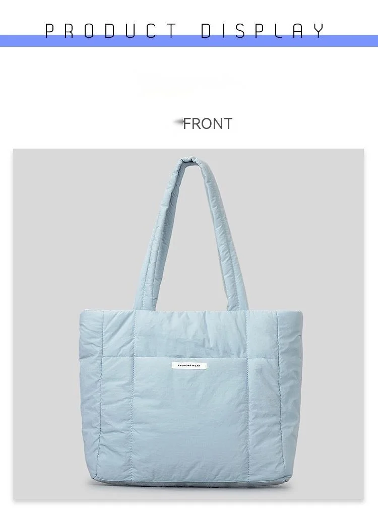Shoulder Bag for Women Niche Simple Lightweight and Large-capacity Nylon Cloth Armpit Bag Solid Color Soft Down Cotton Handbag_voghion.com