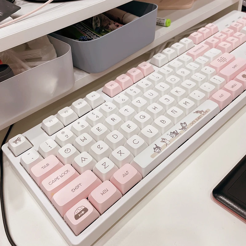 Cute Cat Tema Rosa Keycap Xda Perfil Keycaps Pbt Dye-sub Cherry mx Switch Gmmk Pro Gaming Teclado Mecânico 136 Chaves - Imagem 4