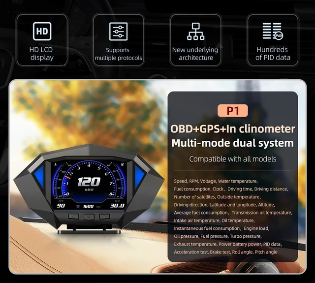 Achetez P19 HUD Dispositif Multifonctionnel Smart Digital Memor Metter  Universal Car Breedbeller LCD Affichage OBD GPS Scanner Diagnostic Tool  Speed ​​alarm de Chine