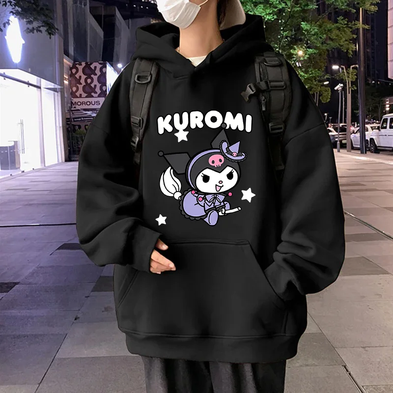 

Повседневная Толстовка Kawaii Kuromi с милым принтом унисекс на весну и осень Sanrio мультфильм Повседневная Спортивная уличная Толстовка с принтом