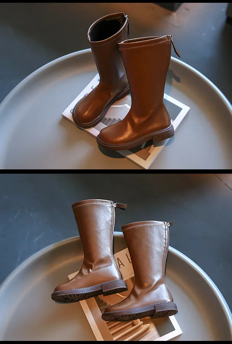 Mädchen hohe Stiefel 2023 Herbst und Frühling neue japanische Stil Prinzessin Laufsteg Lederschuhe Kindermode einfache rutsch feste Pu – Detail 8