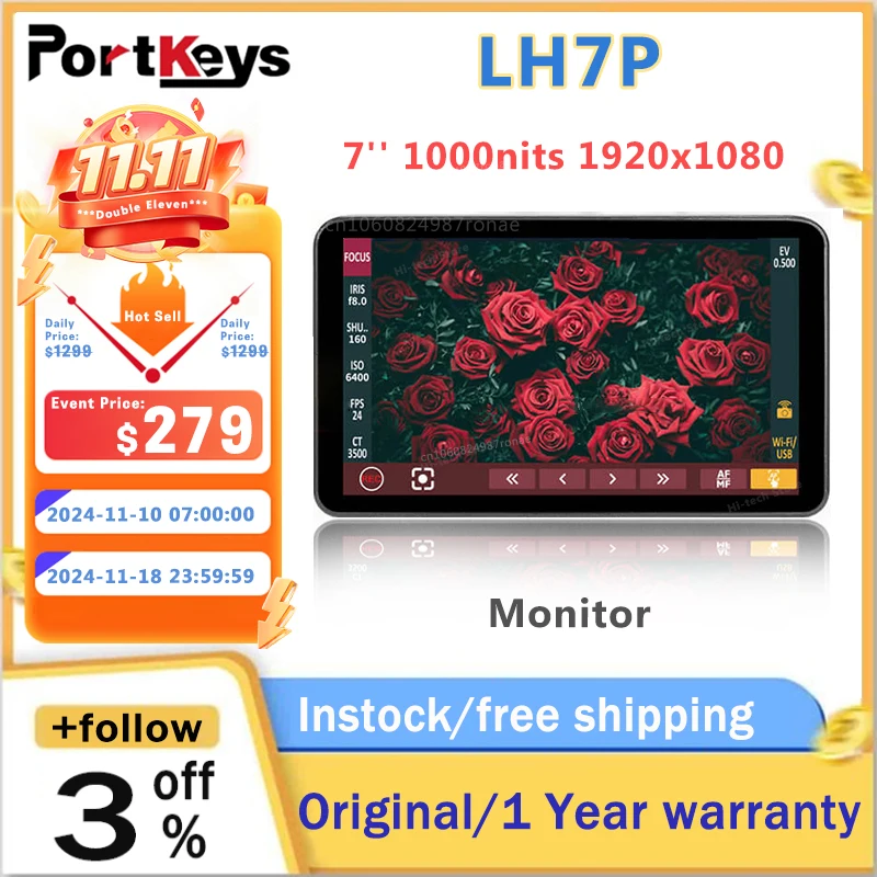 Portable monitor dslr field monitor Portkeys LH7P 7 Inch 4K monitor Dslr WiFi Bluetooth control camera BMPCC SONY white lightweight portable studio monitor