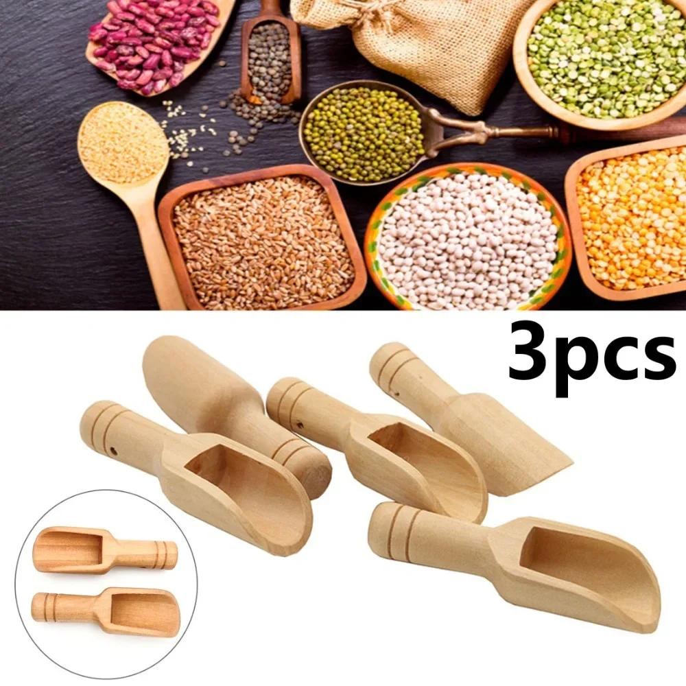 3pcs Mini Wooden Scoops Bath Salt Spoon Candy Flour Spoon Kitchen Utensils Milk Measuring Wooden Spoon Wooden Salt Scoop