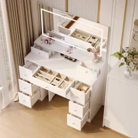 Rosahqnda 3-цветный светодиодный туалетный столик с табуреткой, современный туалетный столик с сенсорным управлением, большое зеркало и большое хранилище, станция для макияжа — изображение 6