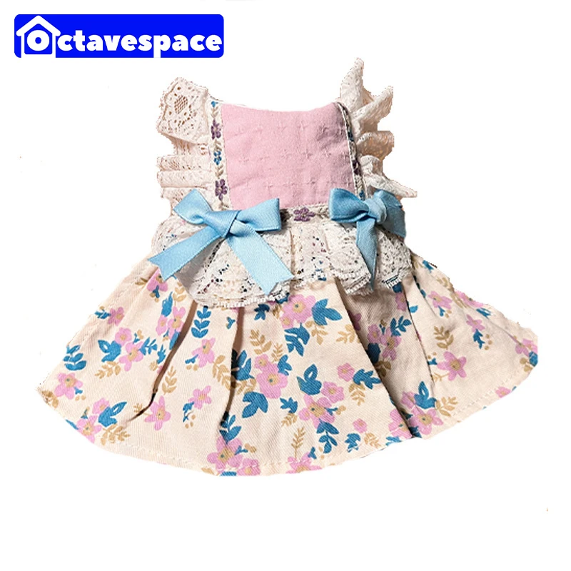 Pastoral Floral Style Series Rabbit Clothes Traction Rope Bunny Cute Clothing Leash Pet Outing Skirt Small Animal Costumes Dress