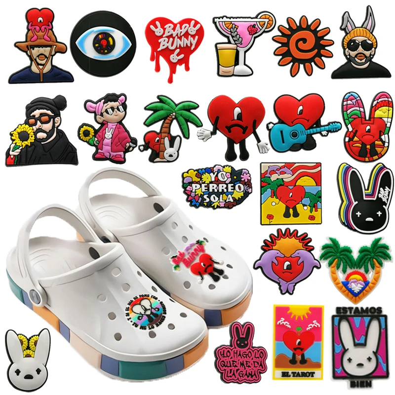 1pcs New Bad Bunny Shoe Charms for Clips Singer Sandals Accessories Shoe Decorations Bad Bunny Shoe Accessories for Women