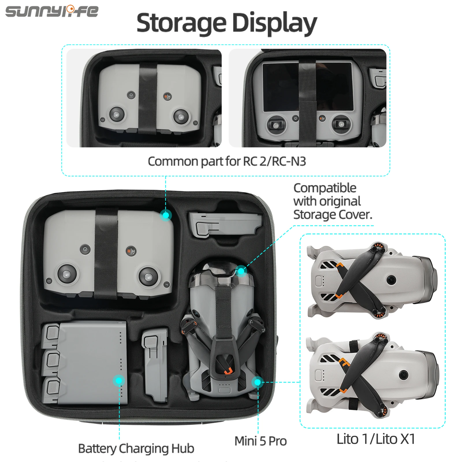 Sac de Transport pour Drone DJI Lito 1/X1 Mini 5 Pro - Lot de 4 Couleurs