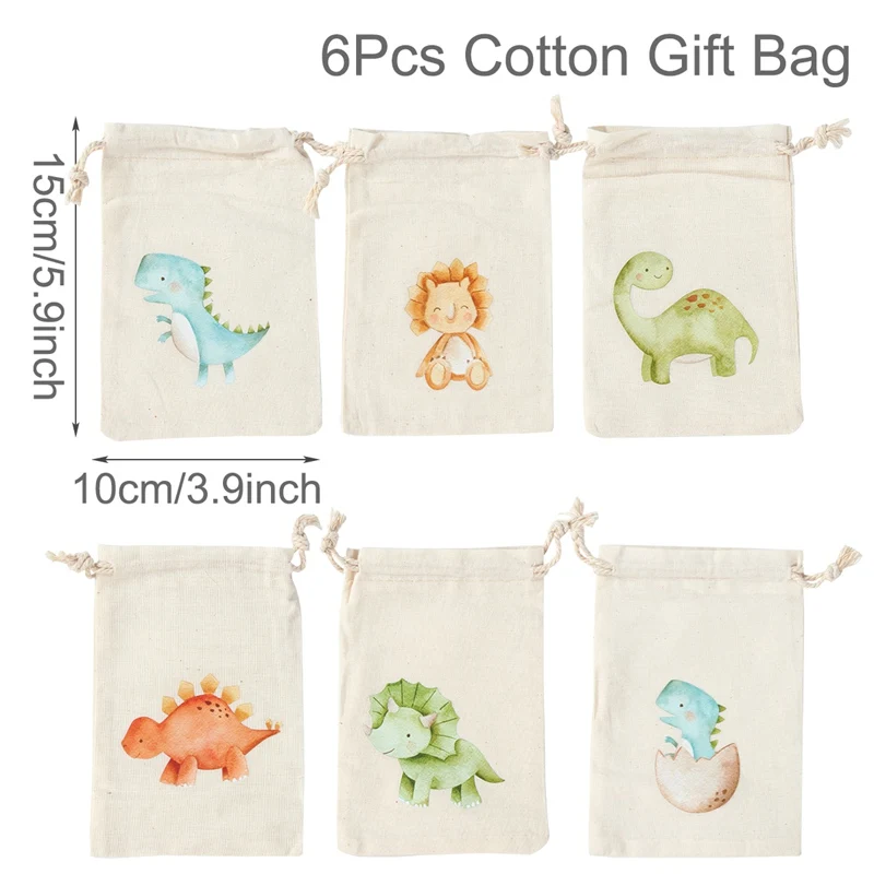 6 bolsas de regalo de lino y algodón con diseño de dinosaurio y unicornio, para decoración de fiestas de cumpleaños, bodas y baby shower