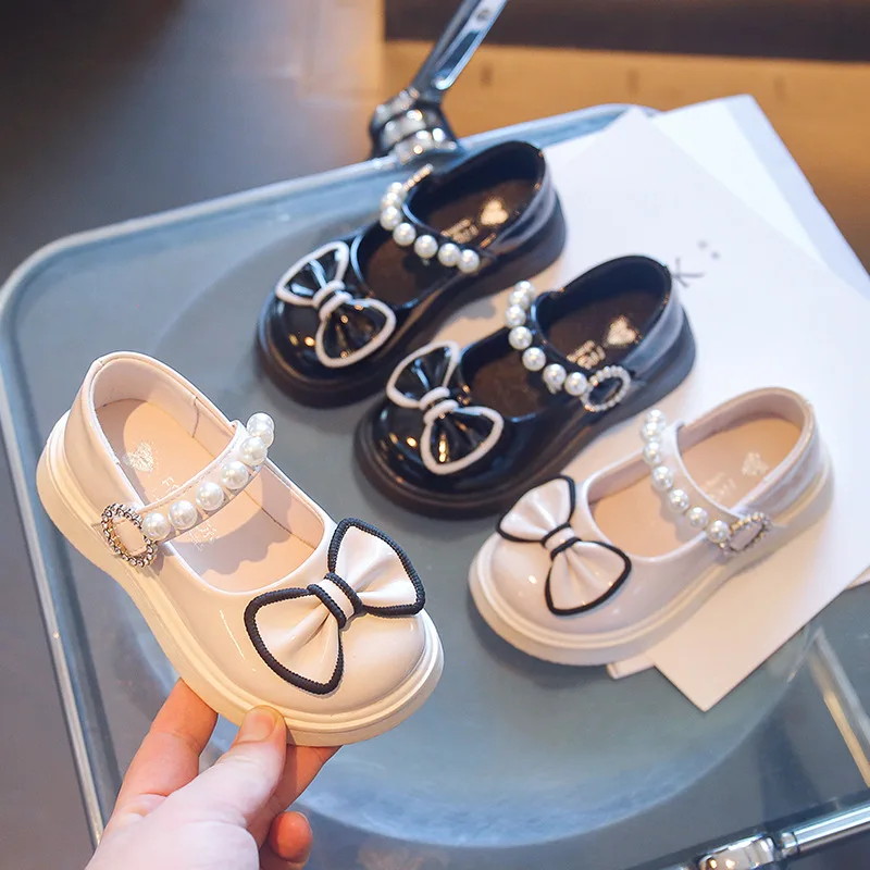Girls Leather Shoes Cute Bow Girl Princess Dress Soft Bottom Autumn Children Student Little Girls Princess Shoes Mary Jane