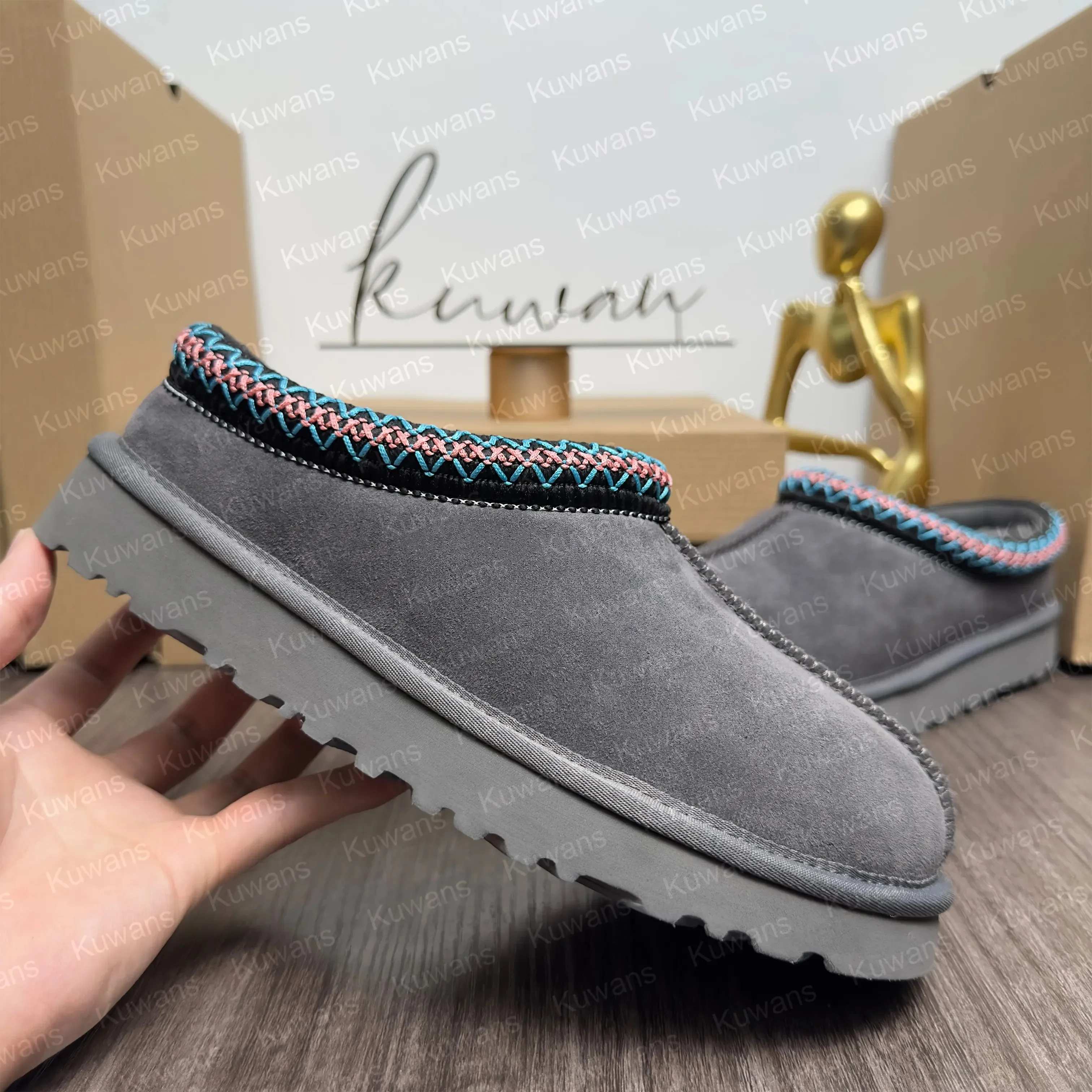 Dames Winter Sneeuwlaarzen Dames Bont Gevoerd Warme Enkellaarzen Platte Wandel Instap Rits Schoenen Buitenshuis, Blauw, 39.5 EU