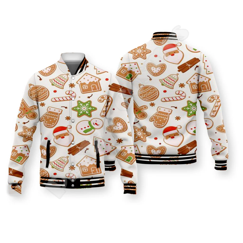 Christmas Santa Claus Pattern Xmas Tree Deer Animal Winter Warm Overcoat 3DPrint Funny Harajuku Button Cotton Baseball Jacket 11