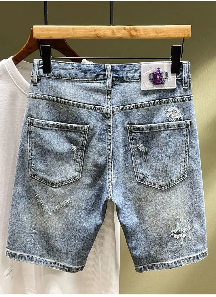 Description Picture 4 of itemMen's Casual Slim Jeans Spring Autumn Fashion Pencil Pants Distressed Denim Shorts Jeans Men's Luxury New Designer Men's Jeans