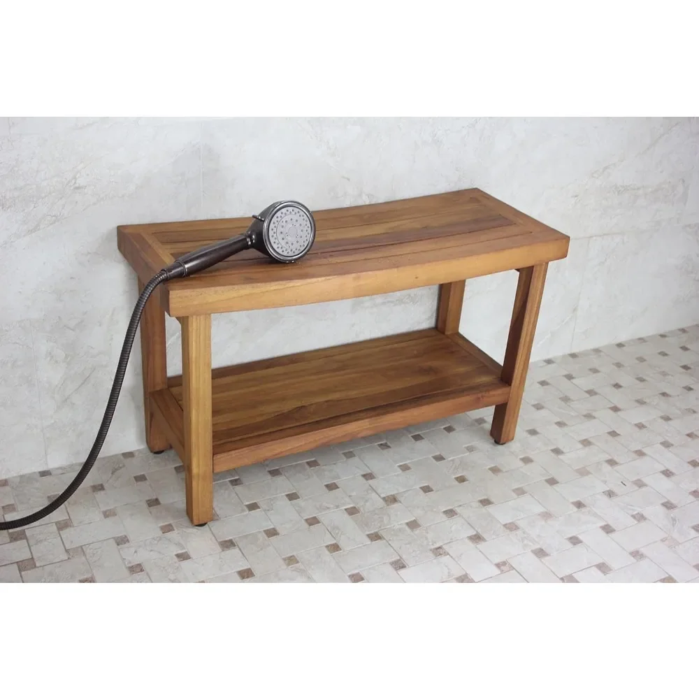 Patented 30" Sumba Teak Shower Bench with Shelf  Premium Teak Oil 5