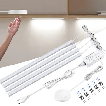1-6PCS Set LED Cabinet Bar Lamps EU 220V Integrated Lighting With Dimmable Touch/Hand Sweep Sensor Switch 25mm Board Penetrable 1