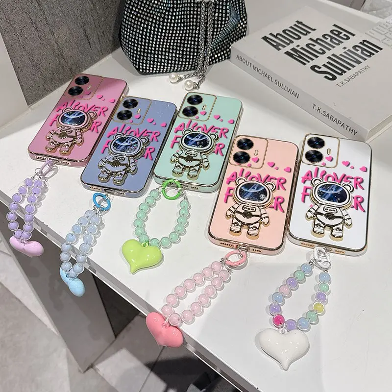 Floral Fan Phone Case Set with Beaded Lanyard & Stand (3 Pieces)
