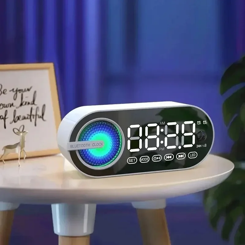 Wireless Bluetooth Speaker With Mirror Led Digital Alarm Clock_voghion.com