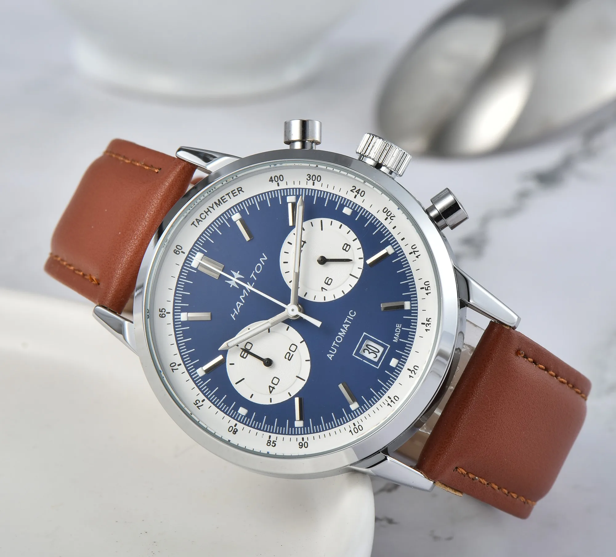 

HAMILTON Quartz Watch For Men Top Luxury Leather Strap Chronograph Sport Wristwatch Men Business Luminous Fashion Male Clock