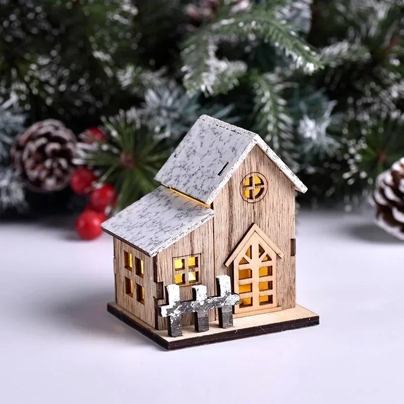 LED Light Mini Log Cabin Model Glowing Christmas Christmas House DIY Holiday Log Cabin Decorations Childrens New Year Gift