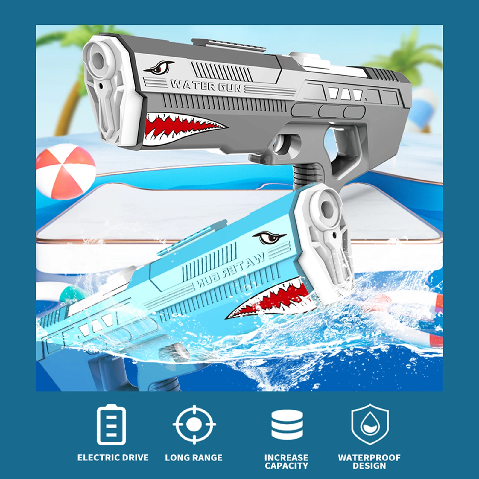 Electric Water Gun Waterproof Automatic Cartoon Water Gun Summer Pool Beach Outdoor Play Toys for Kids Adult Gifts