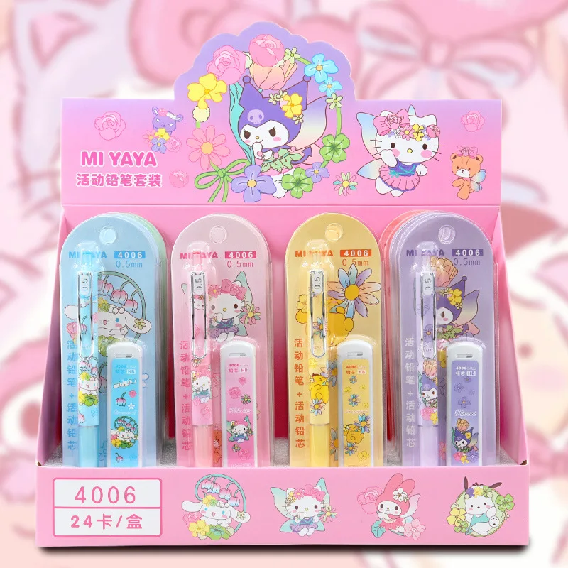

24 шт. Sanrio семейная мелодия Kuromi Cinnamoroll мультяшный механический карандаш ластик набор 0,5 мм автоматический карандаш канцелярские принадлежности оптом