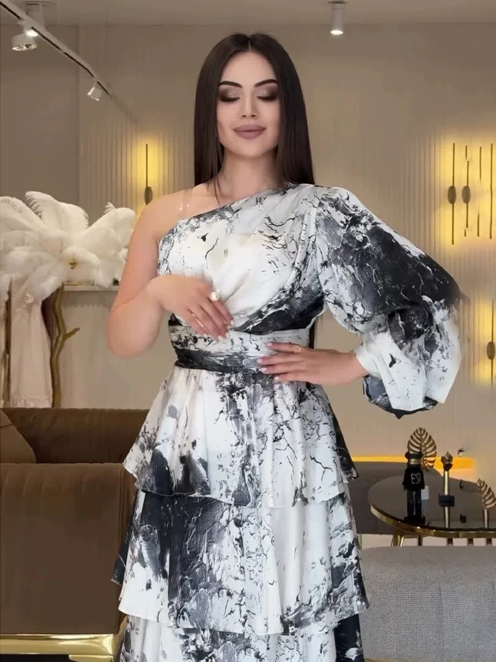 للبيع فستان حفلات شيفون ناعم متدرج للنساء طباعة أن...