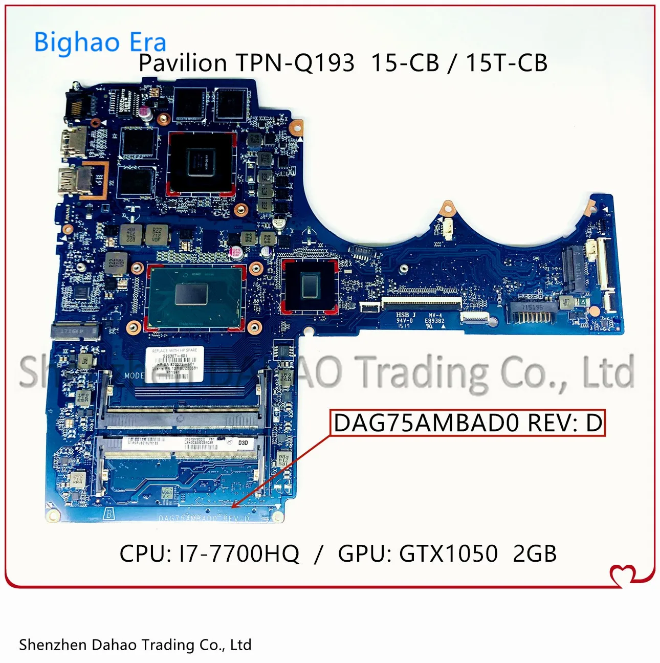 

926304-601 926304-001 For HP 15-CB 15T-CB TPN-Q193 Laptop Motherboard DAG75AMBAD0 With i7-7700HQ GTX1050 2G-GPU