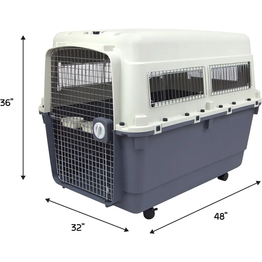 SportPet Designs Plastic Kennels Rolling Plastic Airline Approved Wire Door Travel Dog Crate, XXX-Large, Gray