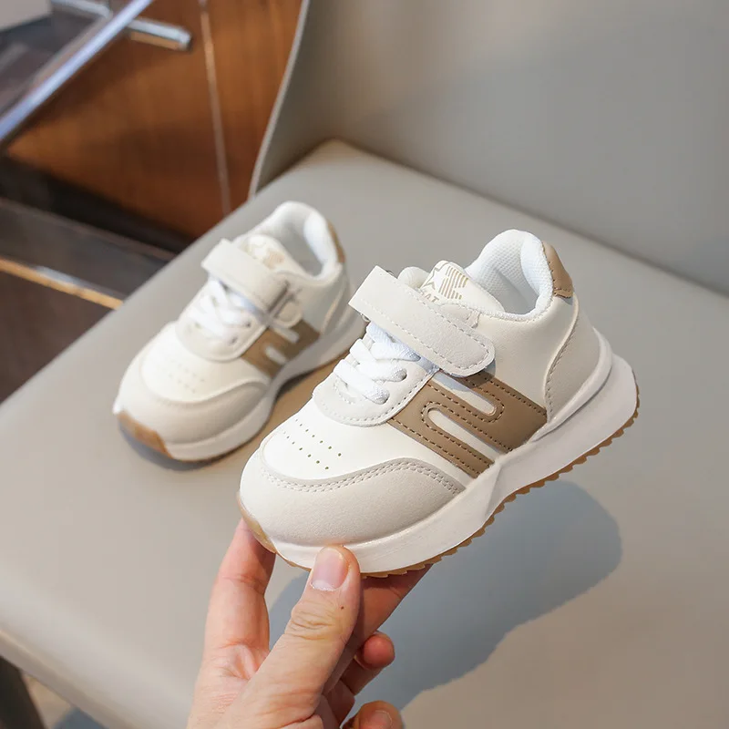 White Casual Baby Girls Boy's Sport Shoes PU Hook Loop Running Shoes For Children Comfortable Soft Sole Toddler Kids Sneakers