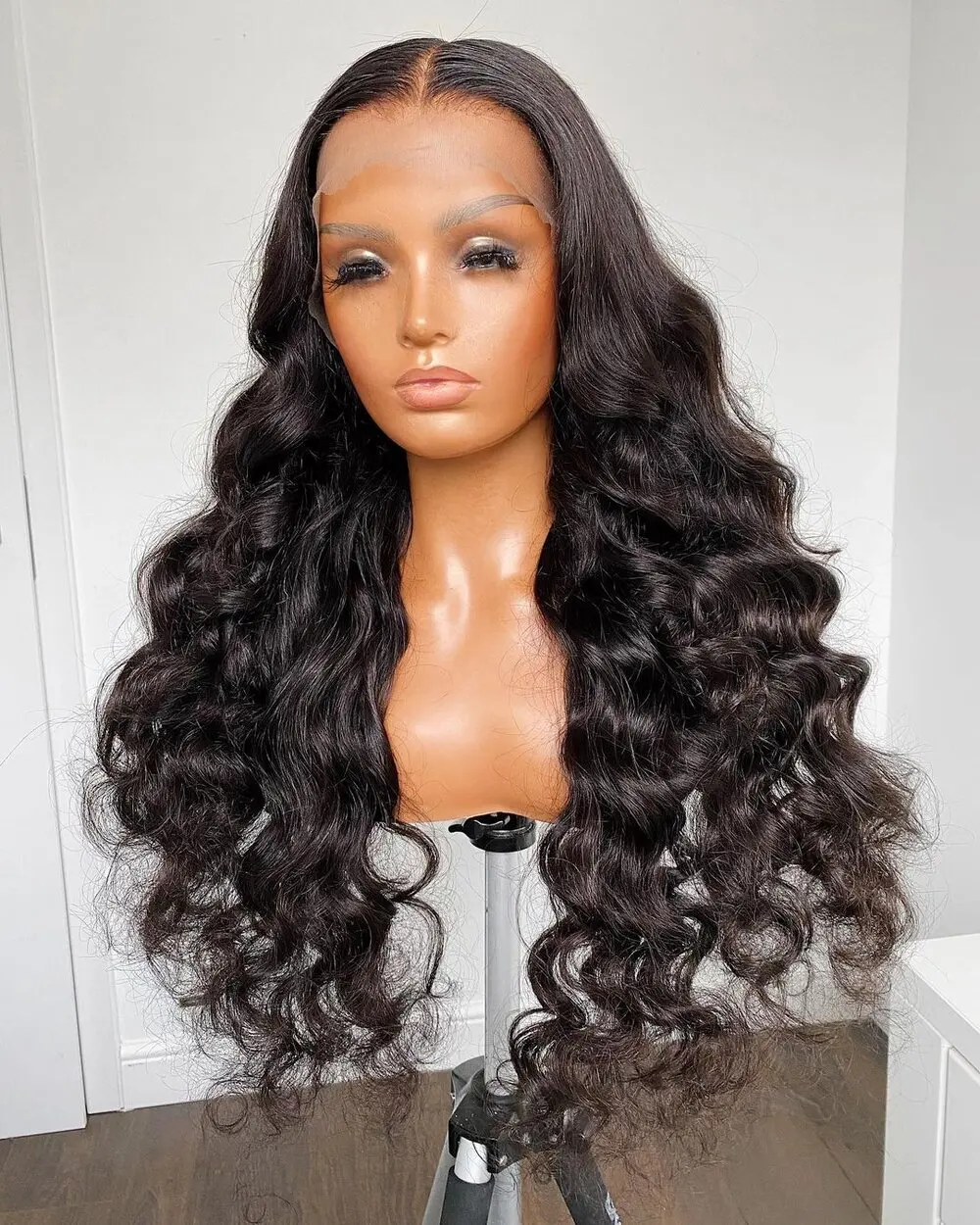 

Soft 180%Density Preplucked 26 Inch Long Natural Black Deep Wave Curly Lace Front Wig with Baby Hair For Women Daily Glueless