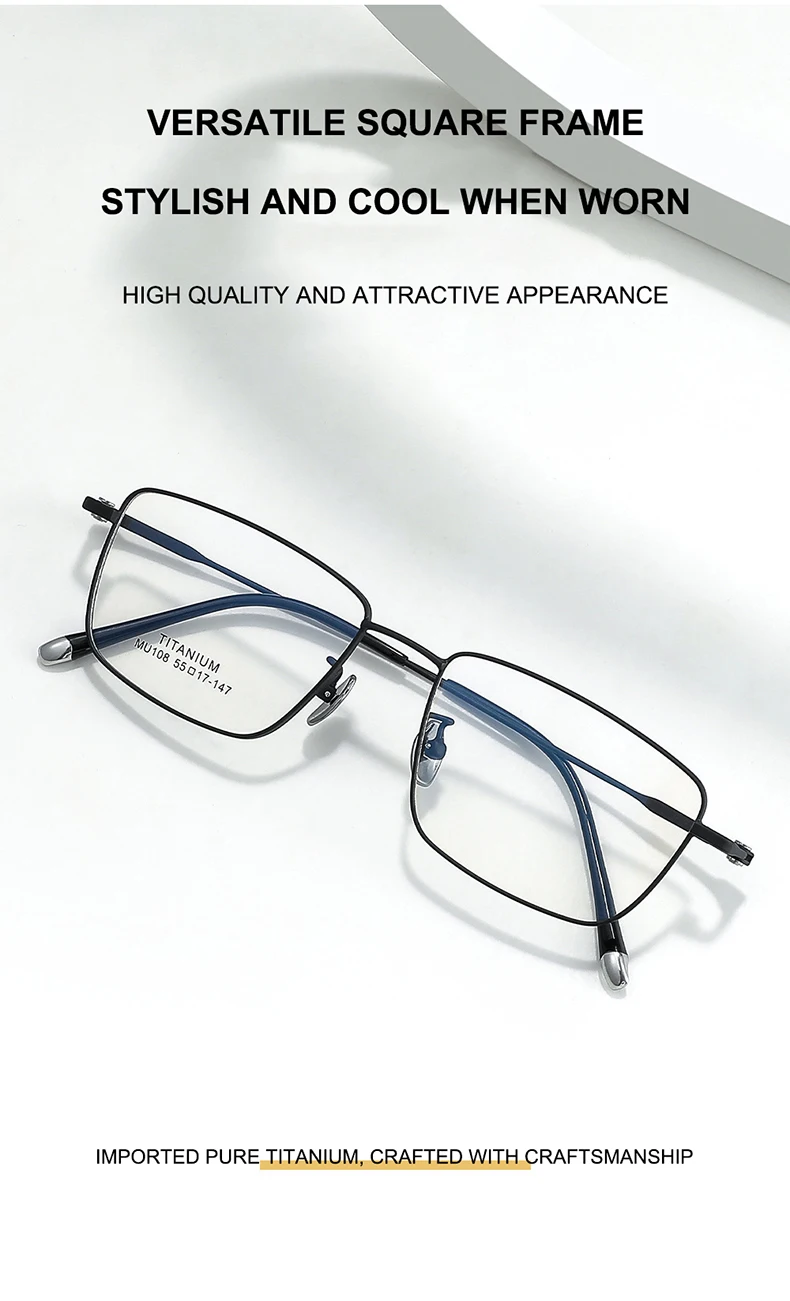Ultraleichtes Brillengestell aus reinem Titan, Business-Mode, Vollrandbrille, quadratische Herrenbrille mit zarter Textur – Detail 2