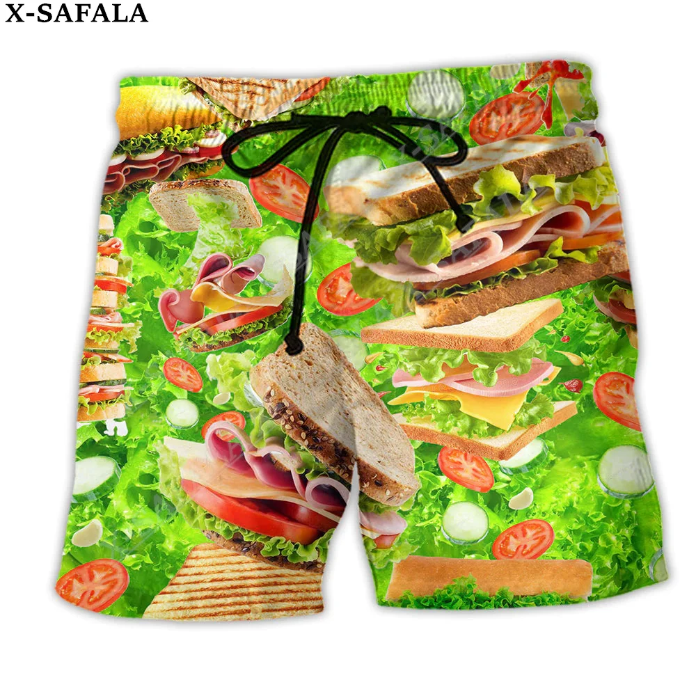 

Funny Food Burger Hot Dog Tacos Pizza Dessert Swimming Shorts Summer Beach Holiday Shorts Men's Swimming Beach Pants Half Pant-3