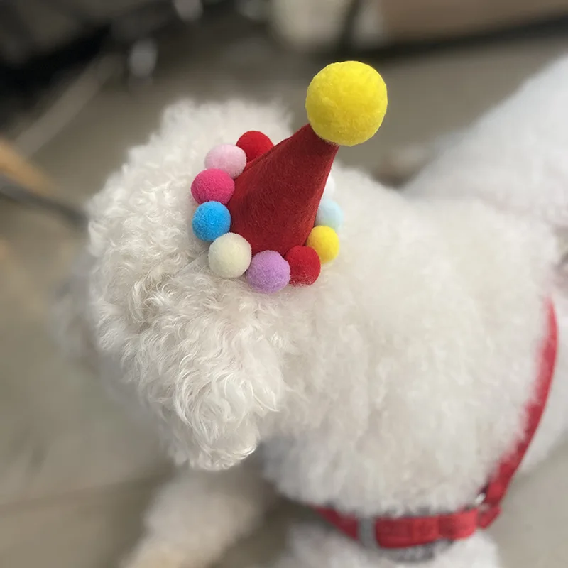 Pet Christmas hat, dog and cat fur ball headwear, Halloween plush toy