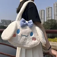 Girls Large capacity Cartoon Anime Cozy Fluffy Tote Bag, Kuromi Plush Tote & Shoulder Bag, Cinnamoroll Melody Faux Fur Handbag 2