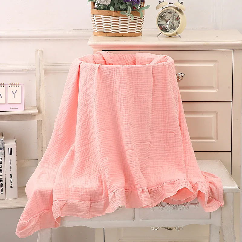 Organic Cotton Receiving Blanket Muslin Baby Swaddle Blanket for New Born Infant Bedding Ruffle Babies Accessories Newborn Plaid 4