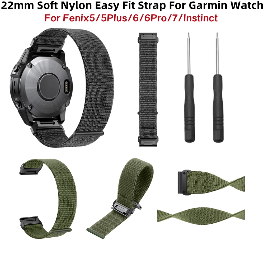 

Garmin 22mm Soft Nylon Easy Fit Strap Wristband For Fenix5 5Plus 6 6Pro Watch Band Bracelet For Fenix7 Instinct Fashion Straps