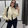 ASDS woman bomber jacket coat White autumn winter button baseball aviator cropped jackets for women long sleeve crop outerwear 4
