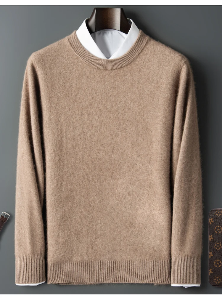 Neuer Nerz-Kaschmir-Pullover für Herren mit Rundhalsausschnitt, lockerer, einfarbiger Kaschmir-Unterwolle, Jugend-Business-Strick-Unterwolle – Detail 11