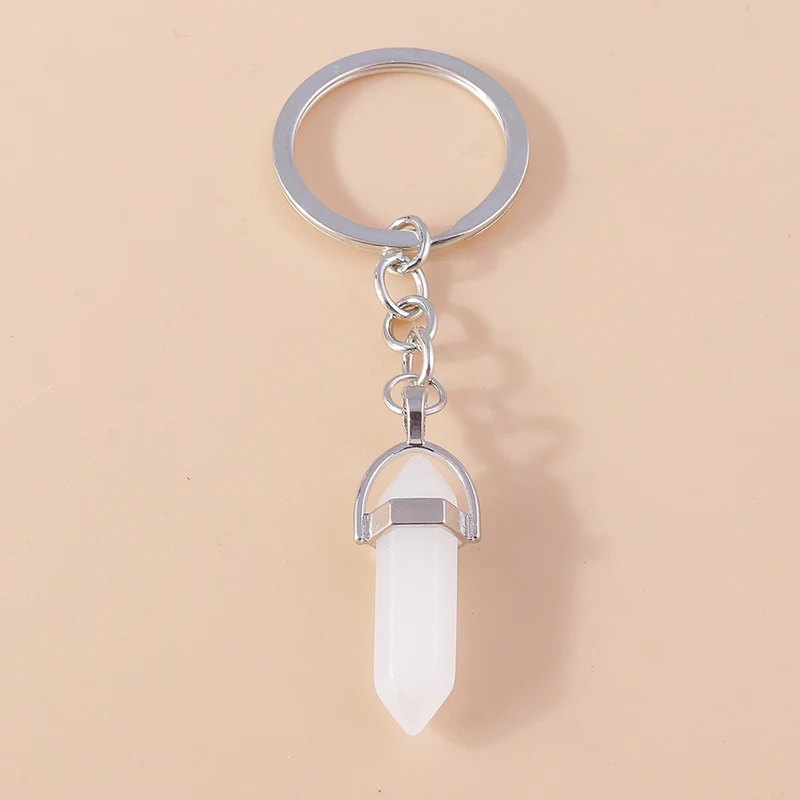 Ethnische natürliche sechseckige Colum Edelstein Sonne Schlüssel bund Quarz Schlüssel ring Anhänger für Auto Schlüssel Handtasche Dekor Charme Schmuck Zubehör – Detail 20