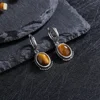Fine S925 Silver Natural Tiger eye Earring for Women Vintage Elegant Labradorite Moonstone Jewelry Wedding Birthday Gift