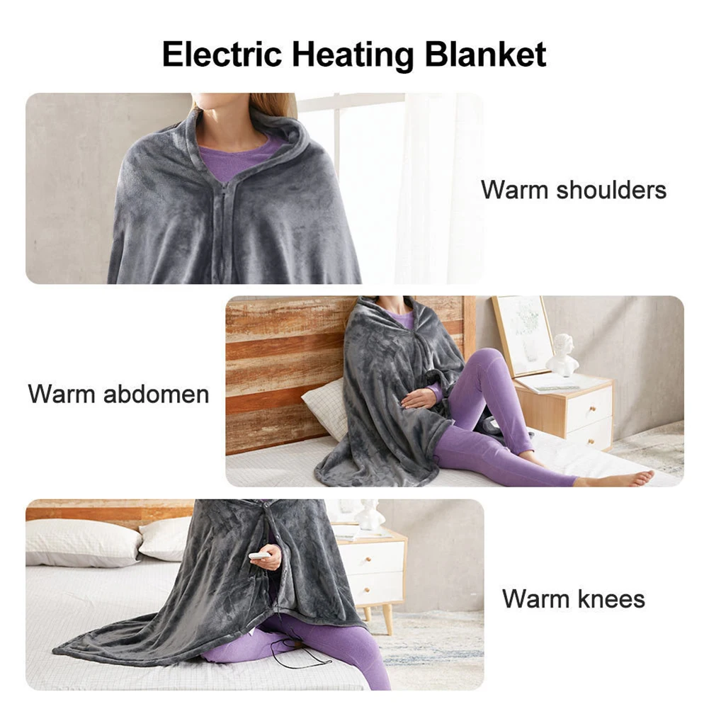 USB Charging Heated Blanket Shawl 3 Heating Level 9 Areas for Outdoor Home Office Coral Velvet electric heating blanket